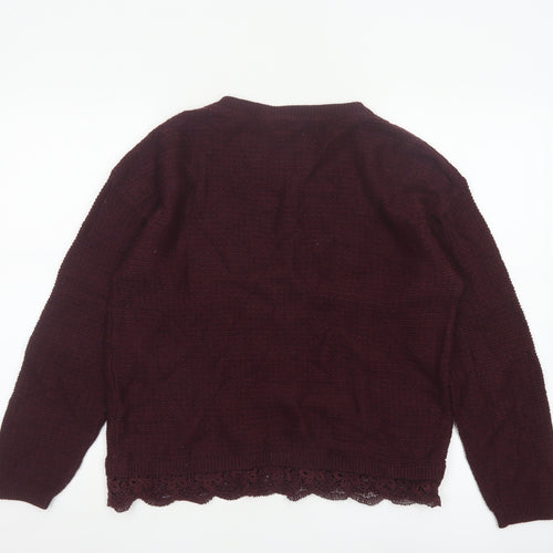 FatFace Women’s Purple Cotton Lace Hem Crew Neck Jumper Size 12
