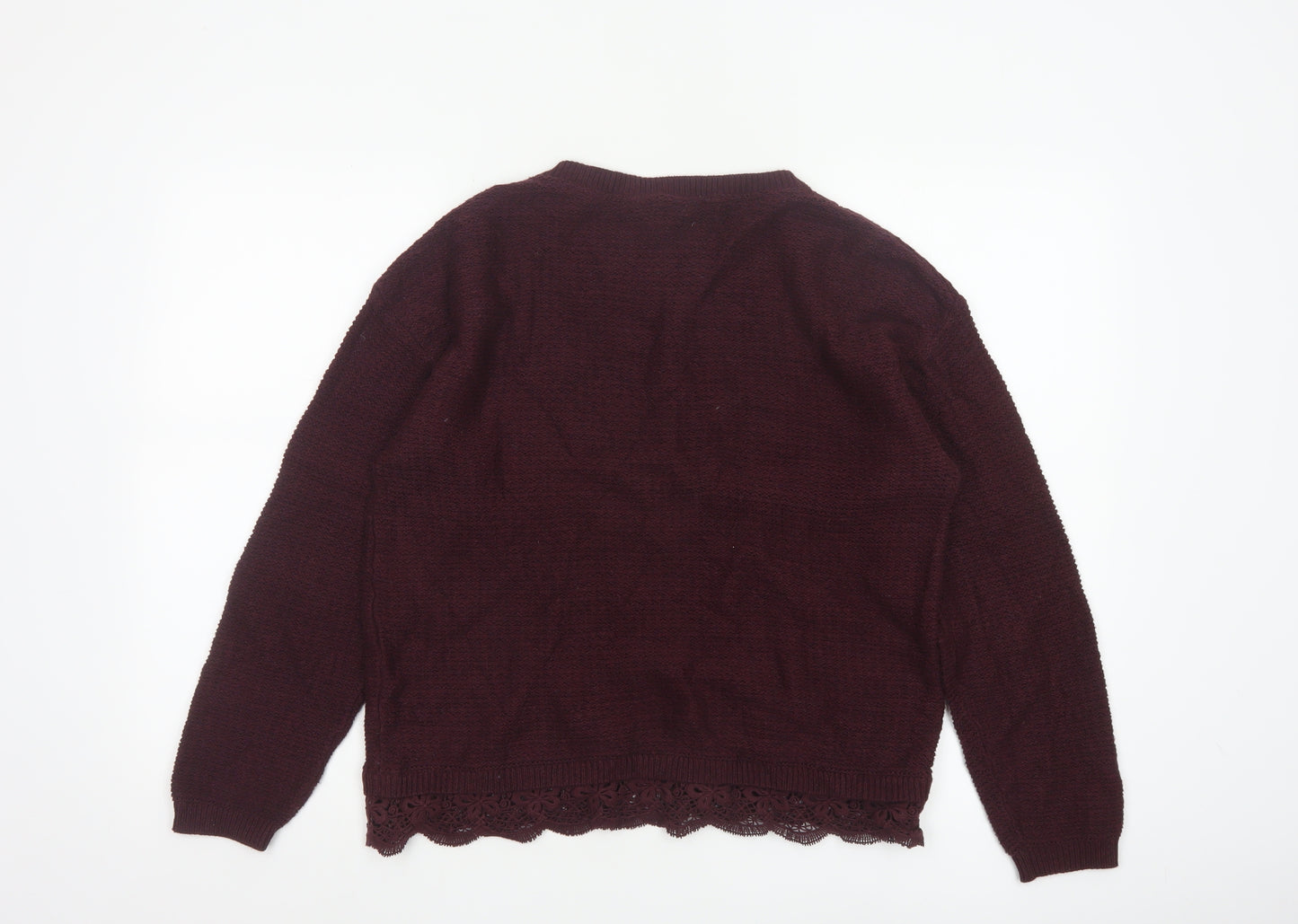 FatFace Women’s Purple Cotton Lace Hem Crew Neck Jumper Size 12