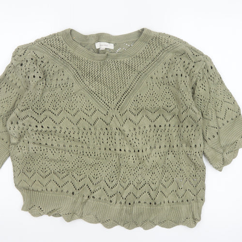 Marks and Spencer Per Una Women Green Open-Knit Cotton Jumper Size 14