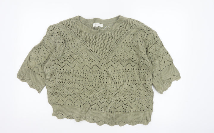 Marks and Spencer Per Una Women Green Open-Knit Cotton Jumper Size 14