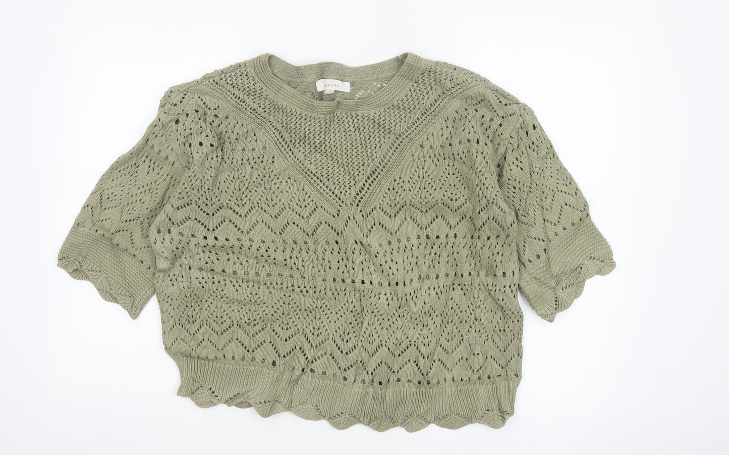 Marks and Spencer Per Una Women Green Open-Knit Cotton Jumper Size 14