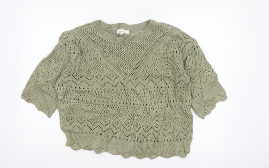 Marks and Spencer Per Una Women Green Open-Knit Cotton Jumper Size 14