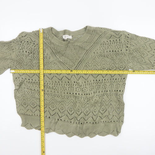 Marks and Spencer Per Una Women Green Open-Knit Cotton Jumper Size 14
