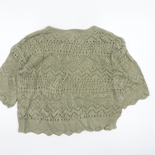 Marks and Spencer Per Una Women Green Open-Knit Cotton Jumper Size 14
