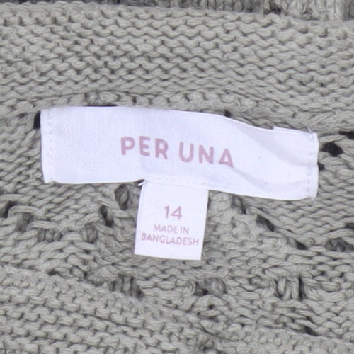 Marks and Spencer Per Una Women Green Open-Knit Cotton Jumper Size 14