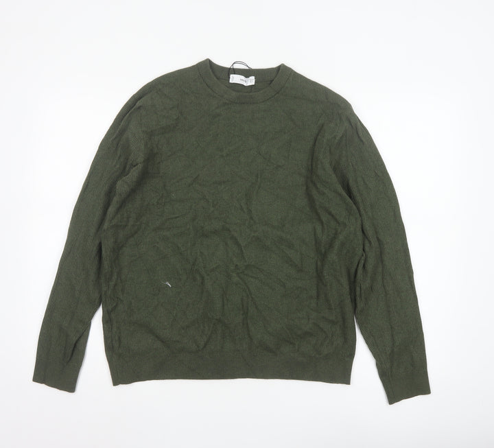 MNG Womens Green Crew Neck Knit Pullover Jumper Size 14