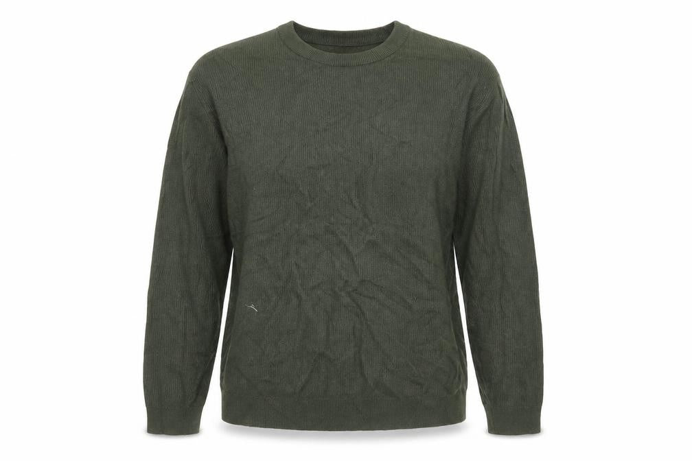 Front view of Mango women’s green crew neck knit jumper, size UK 14