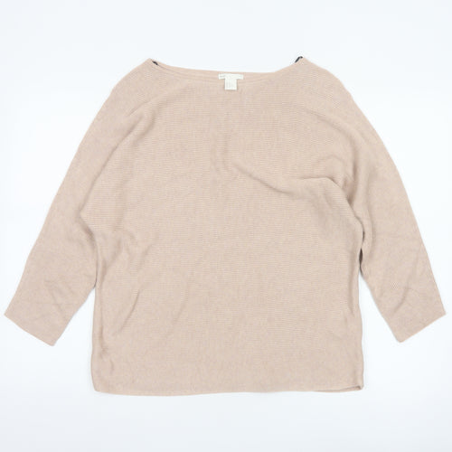 H&M Women Beige Boat Neck Relaxed Fit Knit Jumper Size 12
