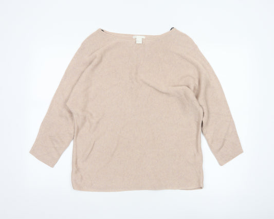 H&M Women Beige Boat Neck Relaxed Fit Knit Jumper Size 12