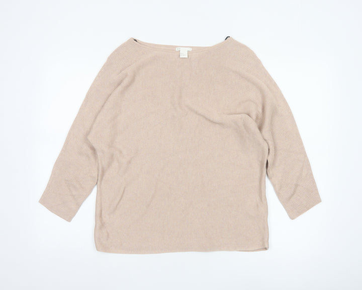 H&M Women Beige Boat Neck Relaxed Fit Knit Jumper Size 12