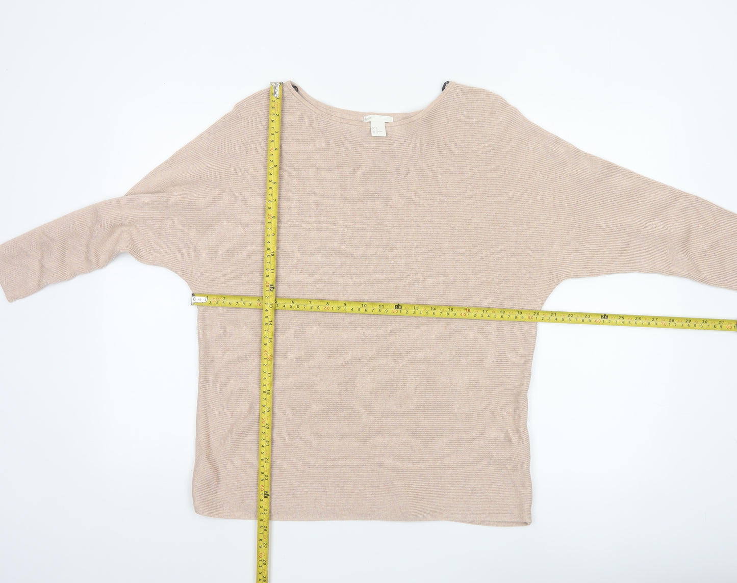 H&M Women Beige Boat Neck Relaxed Fit Knit Jumper Size 12
