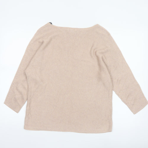 H&M Women Beige Boat Neck Relaxed Fit Knit Jumper Size 12