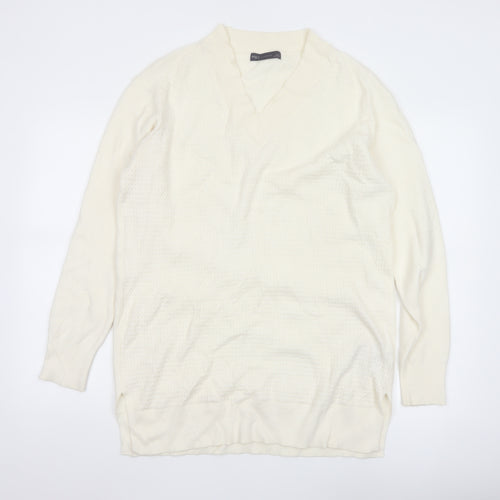 Marks and Spencer Women's Ivory V-Neck Knit Jumper Size L