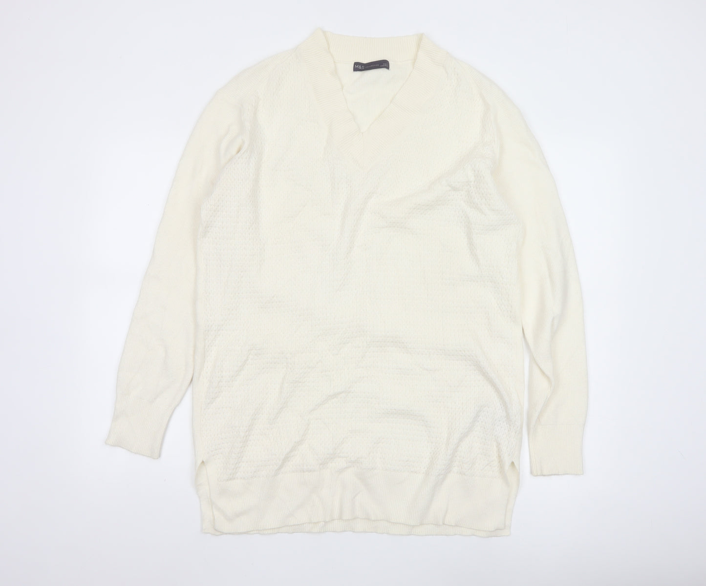 Marks and Spencer Women's Ivory V-Neck Knit Jumper Size L