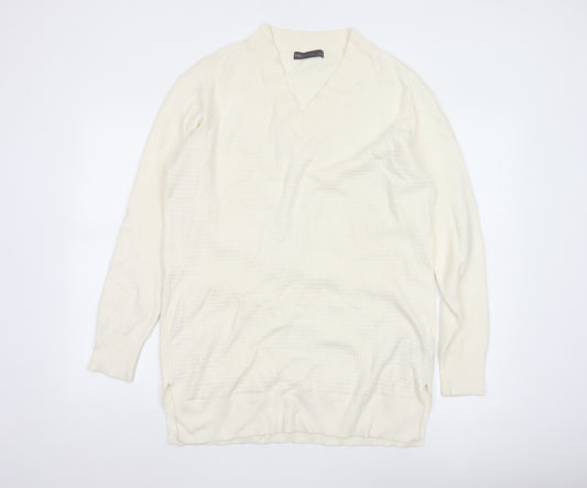 Marks and Spencer Women's Ivory V-Neck Knit Jumper Size L