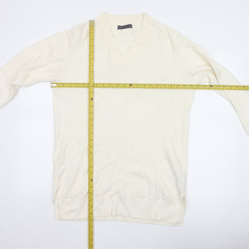 Marks and Spencer Women's Ivory V-Neck Knit Jumper Size L