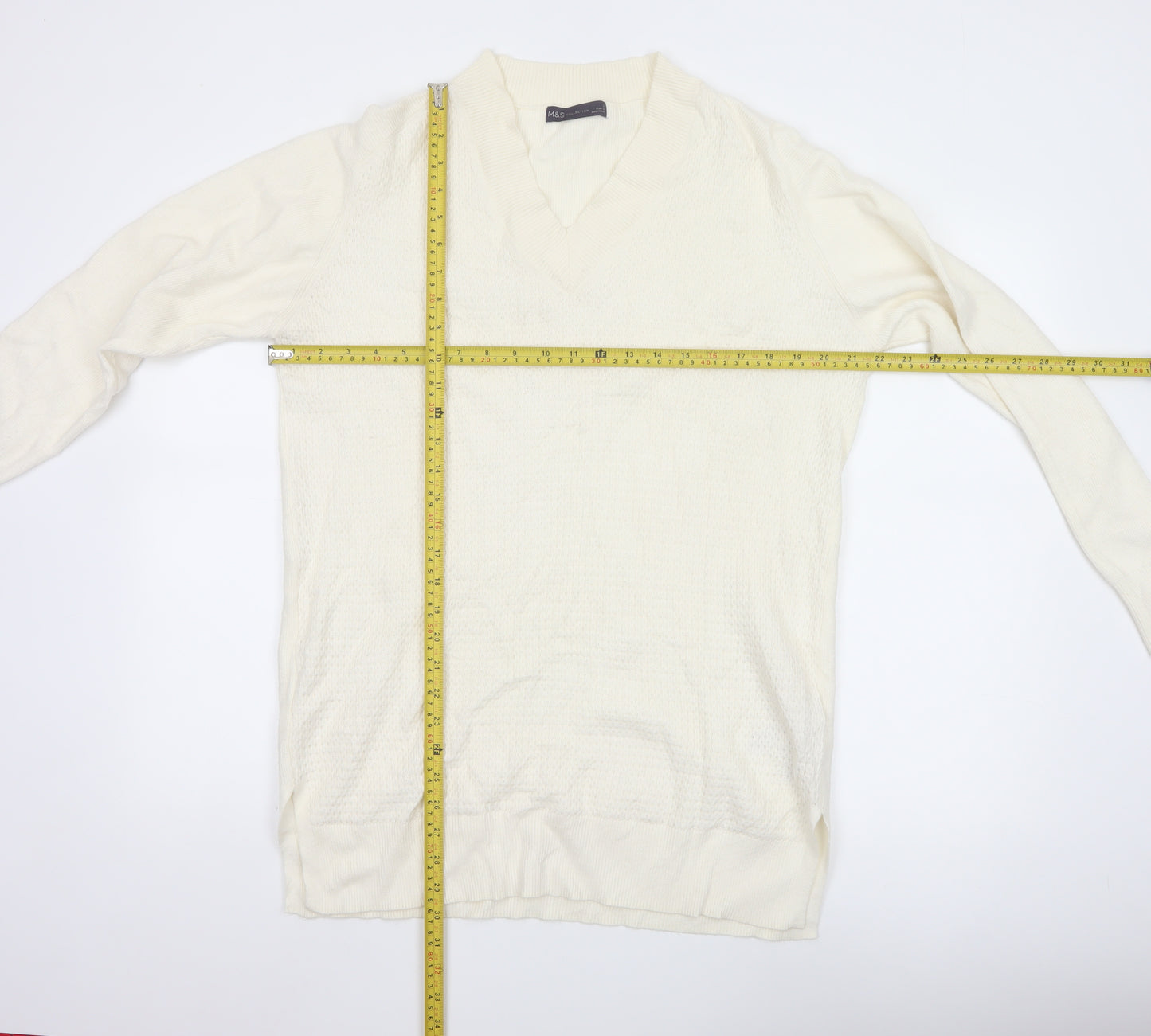 Marks and Spencer Women's Ivory V-Neck Knit Jumper Size L