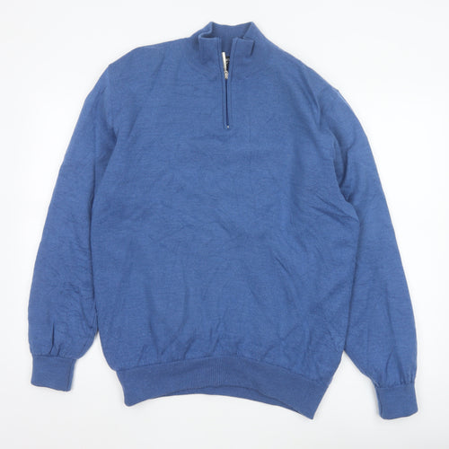 Glenmuir 1891 Men's Blue Wool Blend 1/2 Zip Jumper Size L