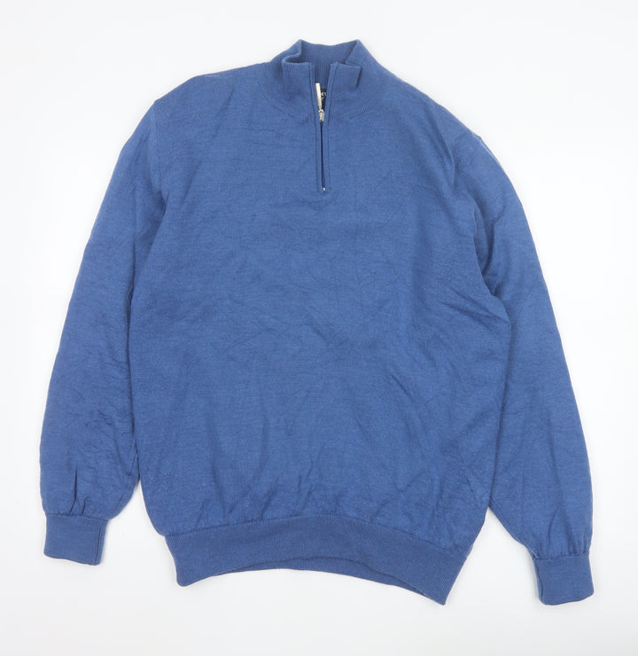 Glenmuir 1891 Men's Blue Wool Blend 1/2 Zip Jumper Size L