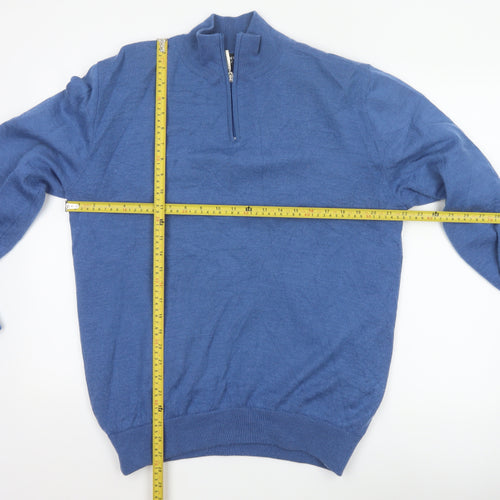 Glenmuir 1891 Men's Blue Wool Blend 1/2 Zip Jumper Size L