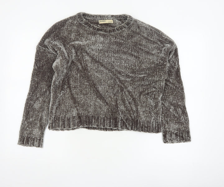 Pull & Bear Womens Grey Chunky Knit Velvet Jumper Size 8
