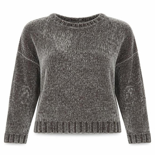 Pull&Bear Womens Grey Chunky Knit Velvet Jumper Size 8