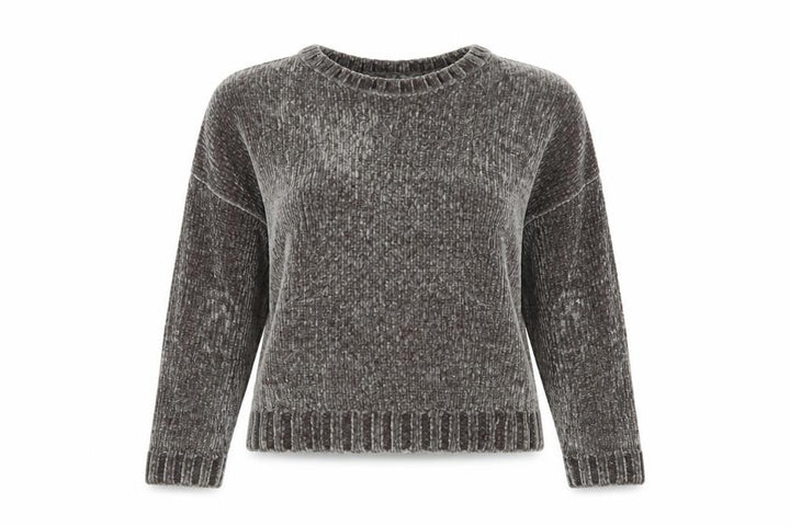 Pull&Bear Womens Grey Chunky Knit Velvet Jumper Size 8