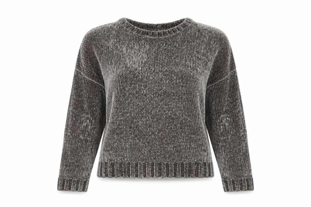 Pull&Bear Womens Grey Chunky Knit Velvet Jumper Size 8