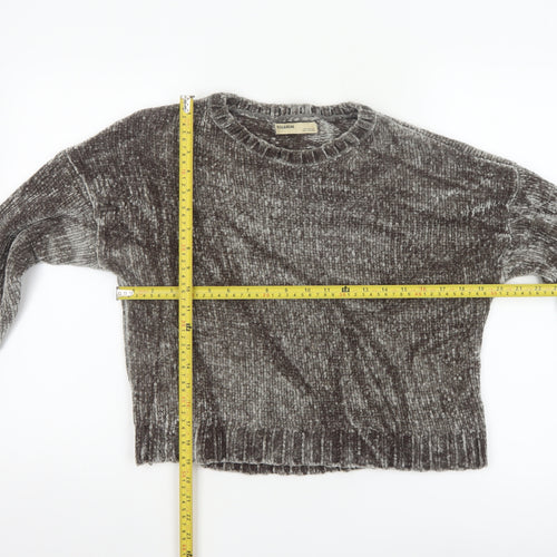 Pull & Bear Womens Grey Chunky Knit Velvet Jumper Size 8