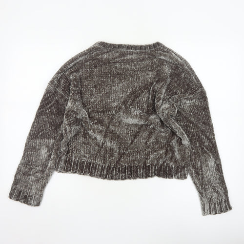 Pull & Bear Womens Grey Chunky Knit Velvet Jumper Size 8