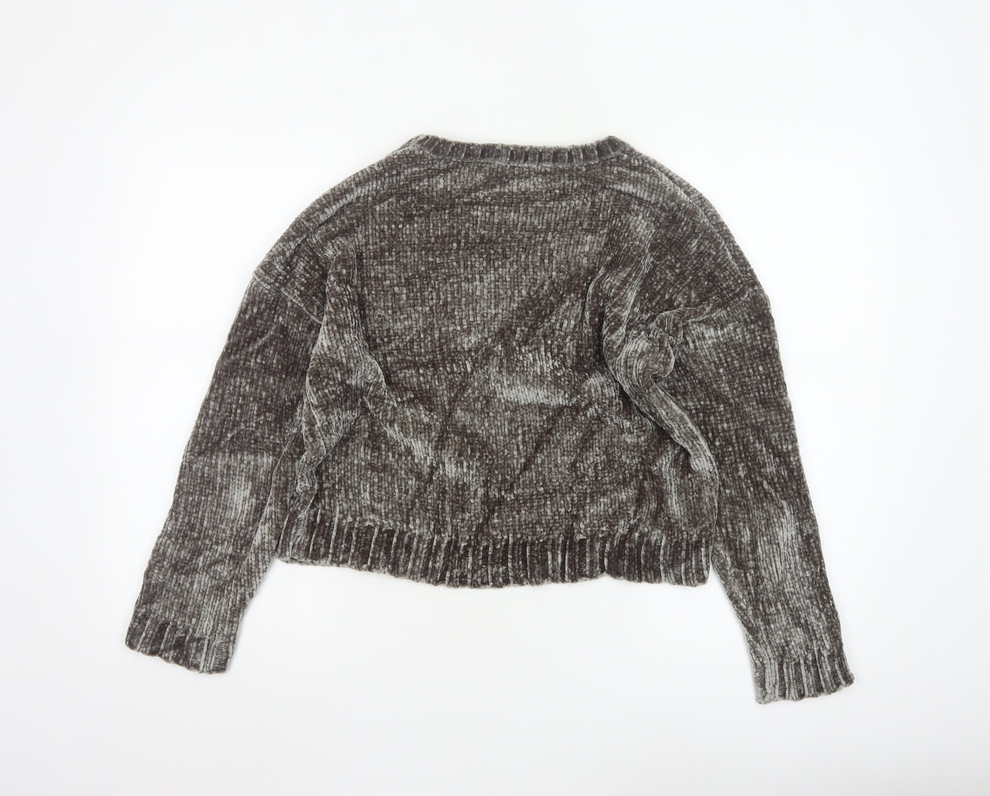Pull & Bear Womens Grey Chunky Knit Velvet Jumper Size 8