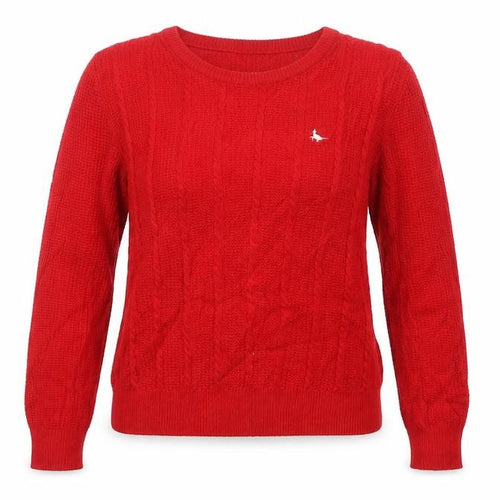 Jack Wills Women Red Cable-Knit Wool Cotton V-Neck Jumper Size 12