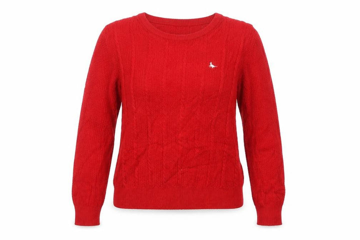 Jack Wills Women Red Cable-Knit Wool Cotton V-Neck Jumper Size 12