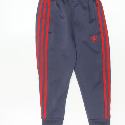 Adidas Boys Blue Jogger Trousers 4-5 Years Elastic Waist 3-Stripes