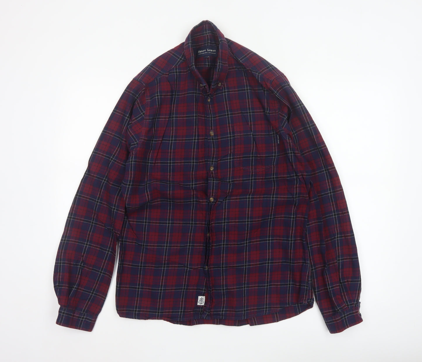 Shore Leave Men's Red Plaid Button-Up Cotton Flannel Shirt M
