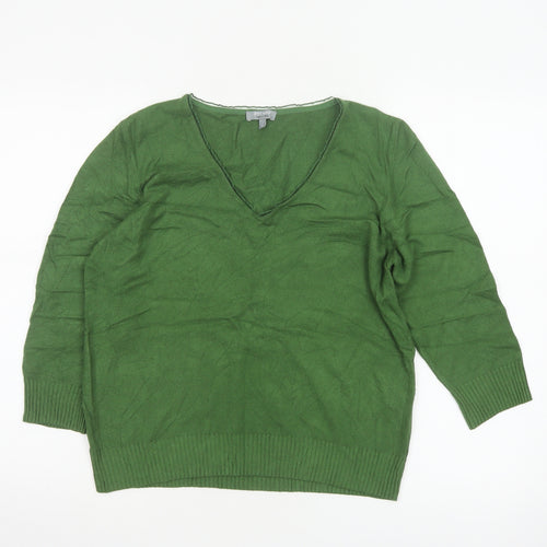 Marks and Spencer Per Una Women's Green V-Neck Jumper Size 18