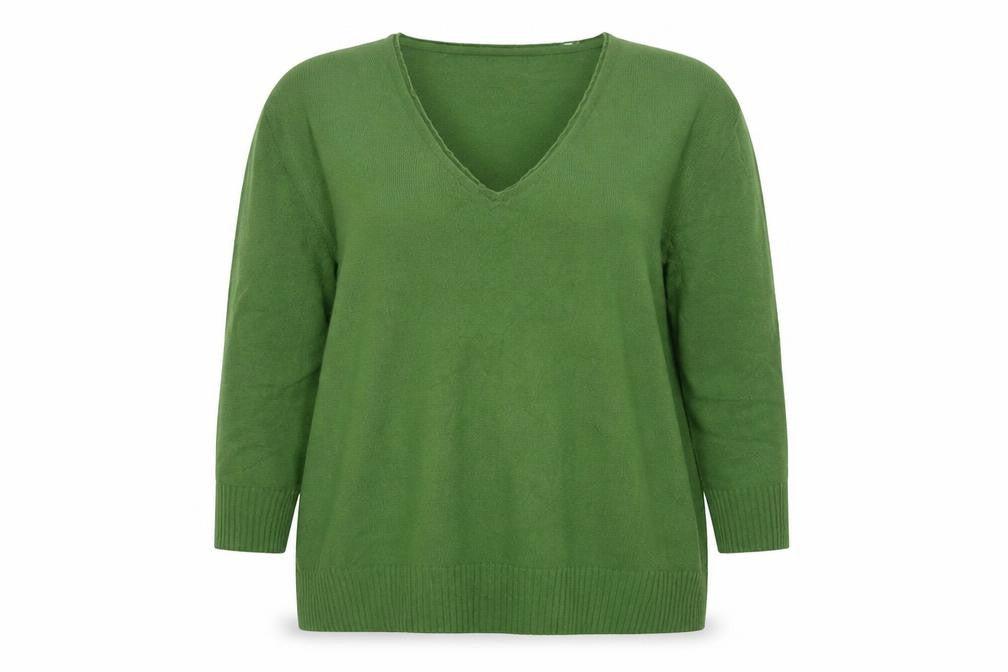 Front view of Marks & Spencer Per Una Women's Green V-Neck Jumper, size 18