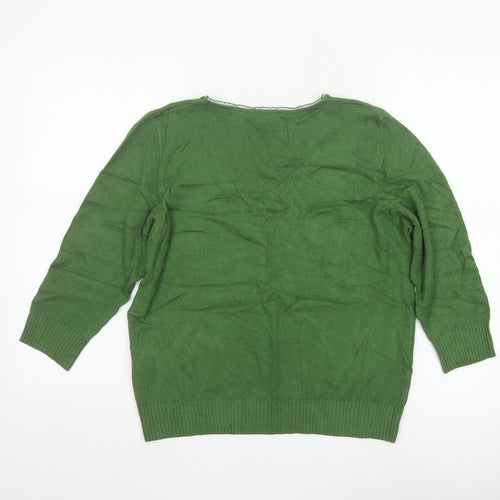 Marks and Spencer Per Una Women's Green V-Neck Jumper Size 18