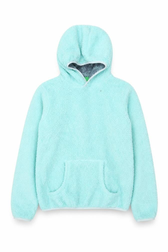 Front view of Mountain Warehouse girls’ blue fleece pullover hoodie –, size 13, years