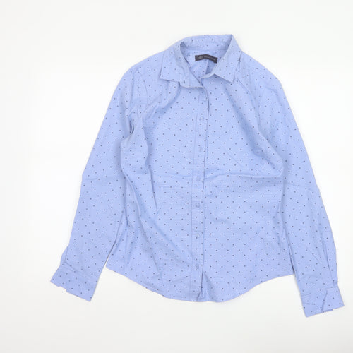 Marks and Spencer Women's Blue Polka Dot Button-Up Shirt UK 10