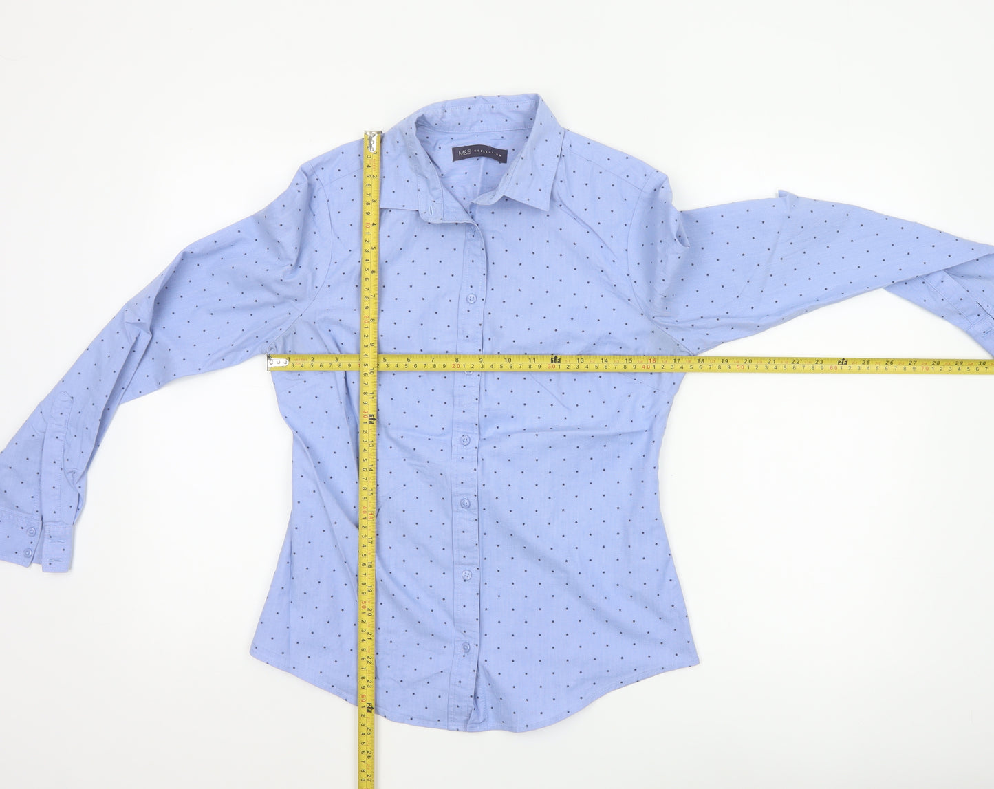 Marks and Spencer Women's Blue Polka Dot Button-Up Shirt UK 10
