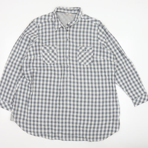 Marks and Spencer Women's Grey Check Cotton Long Sleeve Shirt UK 24