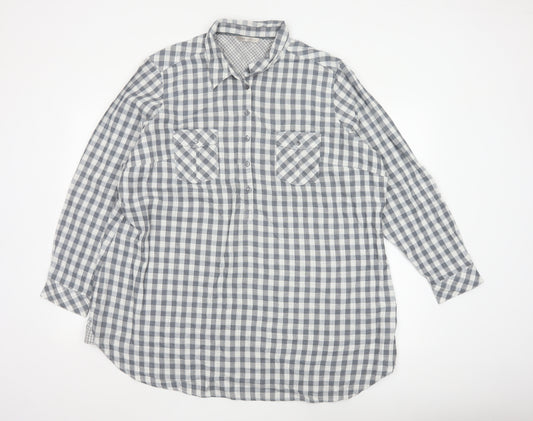 Marks and Spencer Women's Grey Check Cotton Long Sleeve Shirt UK 24
