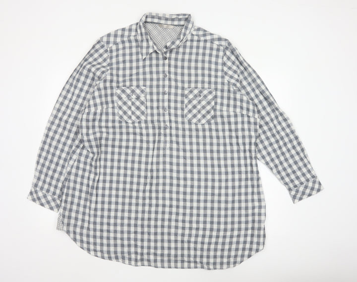 Marks and Spencer Women's Grey Check Cotton Long Sleeve Shirt UK 24