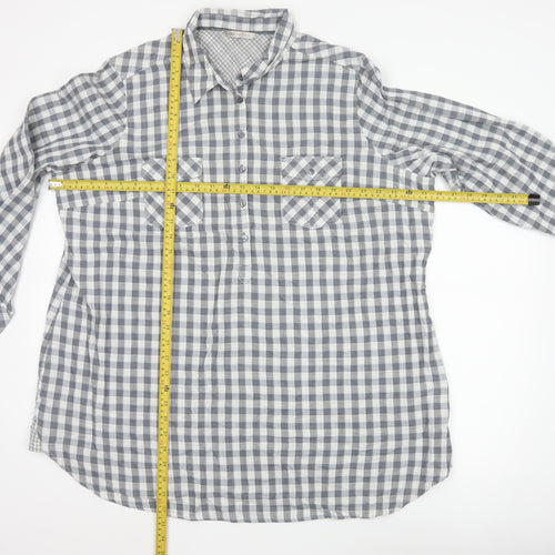 Marks and Spencer Women's Grey Check Cotton Long Sleeve Shirt UK 24