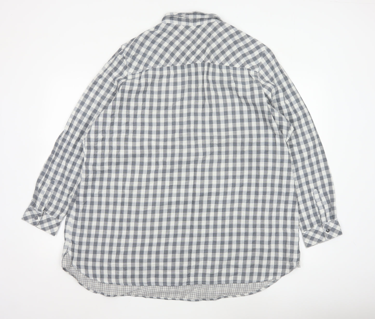 Marks and Spencer Women's Grey Check Cotton Long Sleeve Shirt UK 24