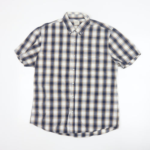 ACW85 Men's Blue Check Short Sleeve Button-Up Cotton Shirt L