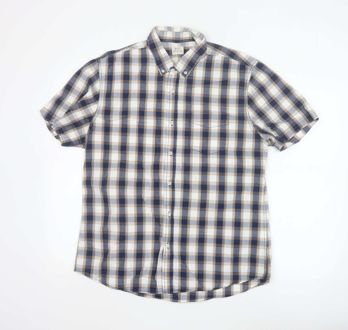 ACW85 Men's Blue Check Short Sleeve Button-Up Cotton Shirt L