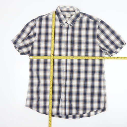 ACW85 Men's Blue Check Short Sleeve Button-Up Cotton Shirt L