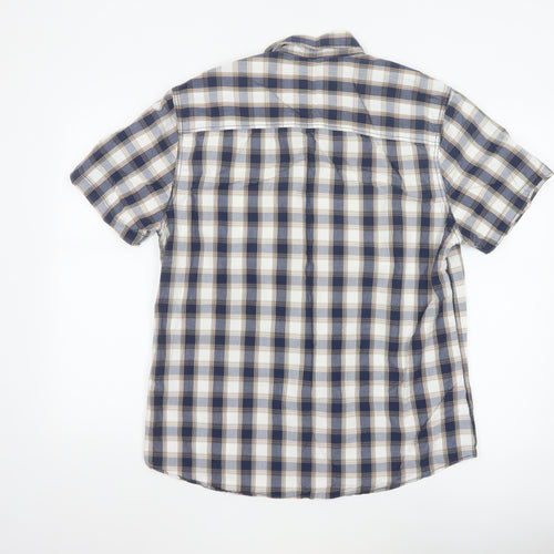 ACW85 Men's Blue Check Short Sleeve Button-Up Cotton Shirt L